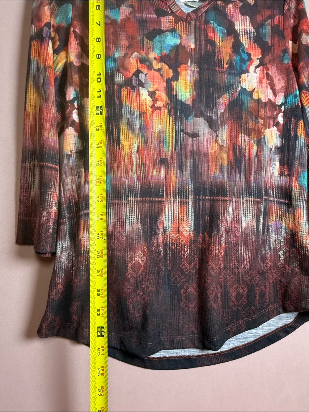 Christopher & Banks Multicolor Abstract Print V Neck Long Sleeve Blouse Size M - Picture 3 of 6